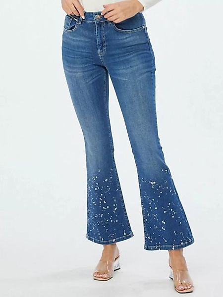 Sarah Kern Bootcut-Jeans Schlaghose koerpernah mit kunstvollen Farbspritzer günstig online kaufen