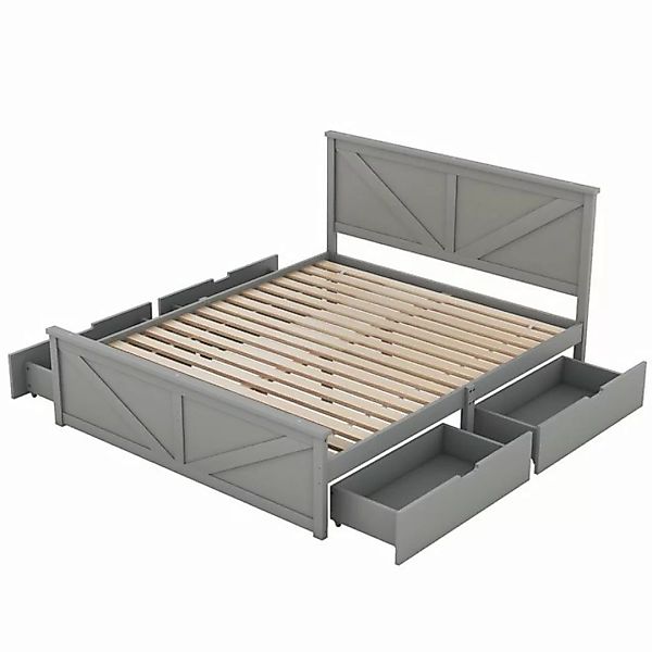 DOPWii Holzbett 160x200cm Einfaches Holzpritschenbett mit vier Schubladen,G günstig online kaufen