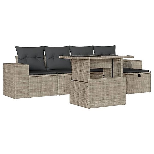 vidaXL 6-Tlg Garten-Sofagarnitur mit Kissen Hellgrau Poly Rattan 3275292 günstig online kaufen