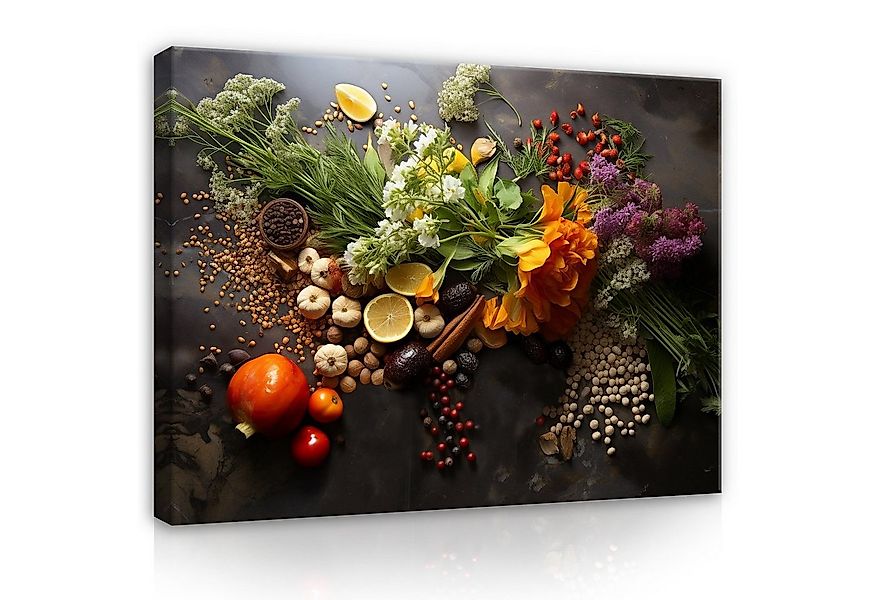 Wallarena Leinwandbild Küche Kräuter Gewürze Wandbild Wandbilder Leinwandbi günstig online kaufen