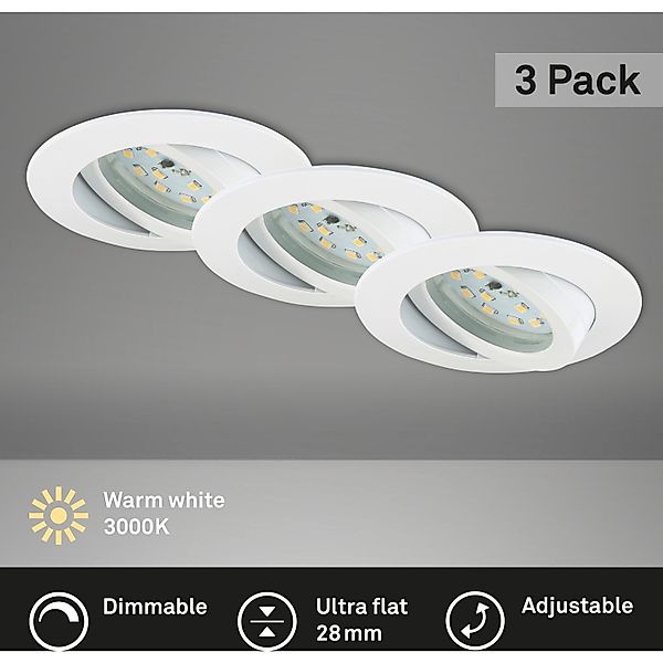 Briloner LED Einbauleuchten Attach 3er-Set Dimmbar Schwenkbar Weiß günstig online kaufen