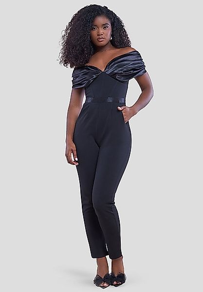 Goddiva Jumpsuit Corset Bodice Scuba & Satin Bardot Jumpsuit Seitentaschen, günstig online kaufen