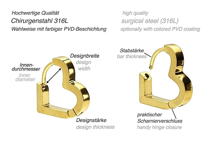 FILANGO Piercing-Set Chirurgenstahl Ohrclicker Creolen HERZ günstig online kaufen