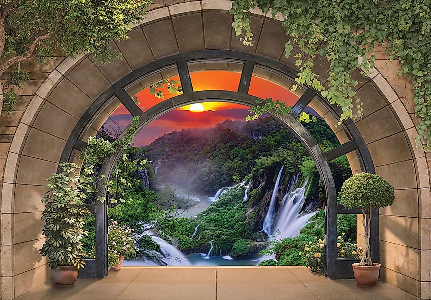 Wallarena Fototapete 3D EFFEKT Fenster Wasserfall günstig online kaufen