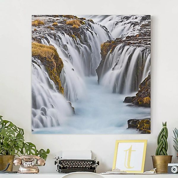 Leinwandbild Wasserfall - Quadrat Brúarfoss Wasserfall in Island günstig online kaufen