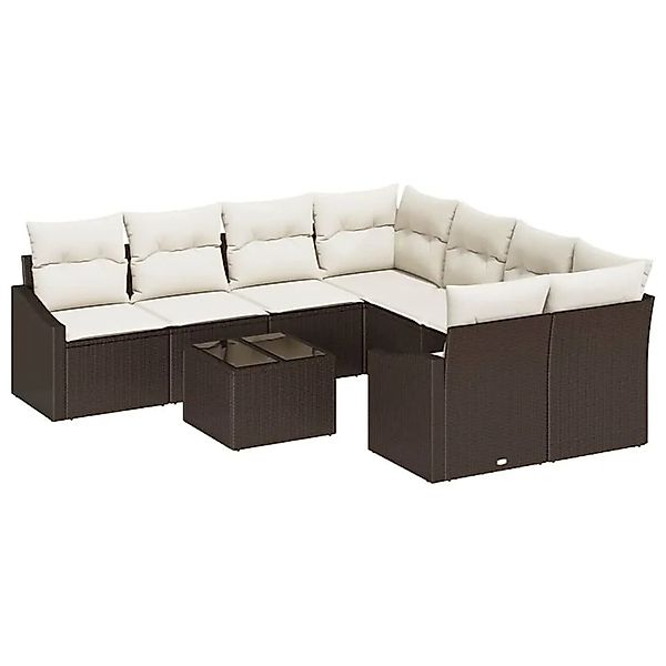vidaXL Sofa Set mit Kissen 9-Tlg Braun und Creme Poly-Rattan 3355327 günstig online kaufen