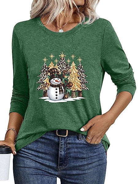 PYLIKE Print-Shirt Damen Langarm mit Weihnachten Druck bequemes Rundhalsshi günstig online kaufen