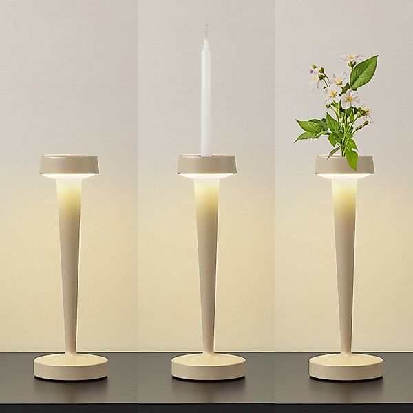 Lucande LED-Akku-Kerzenständer Lea, Vase, beige, 28 cm günstig online kaufen