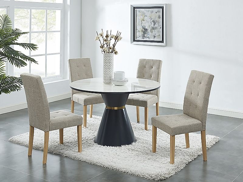 Stuhl 2er-Set - Stoff & Holz - Beige - VILLOSA günstig online kaufen