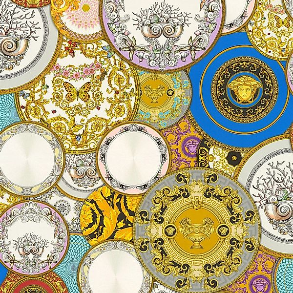 PROFHOME 349011-GU Exklusive Tapete Grafisch glänzend Gold Blau Violett 7,0 günstig online kaufen