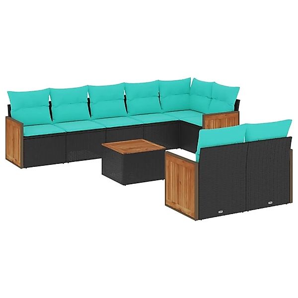 vidaXL 9-Tlg Gartensofa-Set mit Kissen Schwarz Polyrattan 3227835 günstig online kaufen