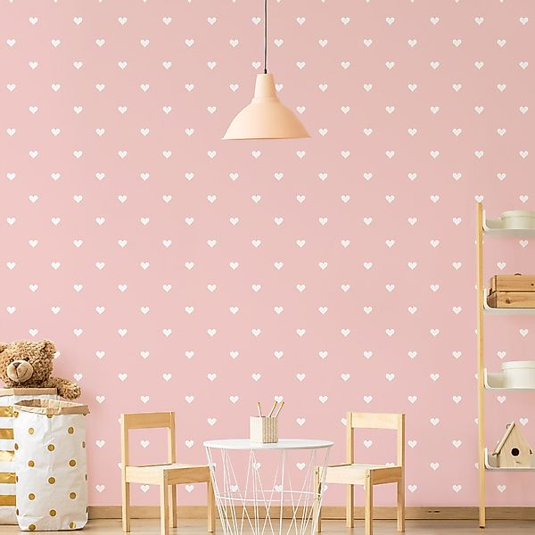 Bilderdepot24 Kindertapete Kinderzimmer Weiße Herzen Rosa günstig online kaufen