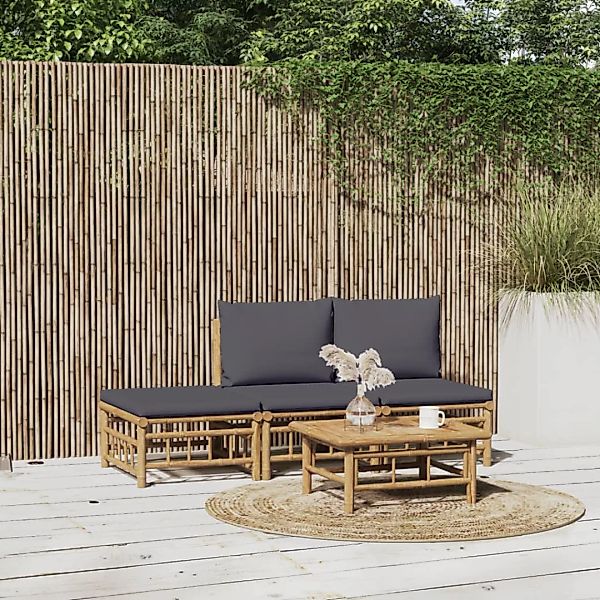 Vidaxl 4-tlg. Garten-lounge-set Mit Dunkelgrauen Kissen Bambus günstig online kaufen