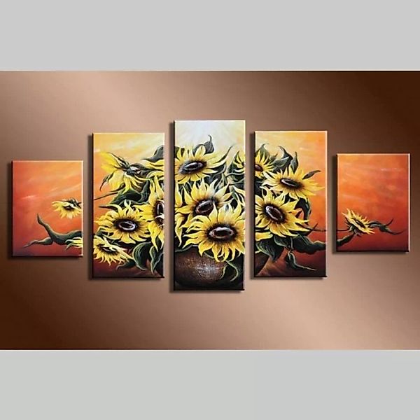 5 Leinwandbilder SONNENBLUME (2) 150 x 70cm Handgemalt günstig online kaufen