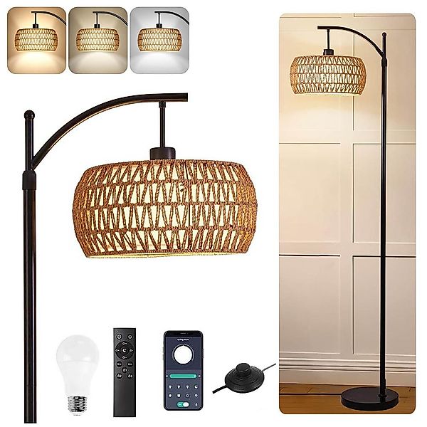 LMaxhome Stehlampe LED Bogenlampen Rattan Lampenschirm günstig online kaufen