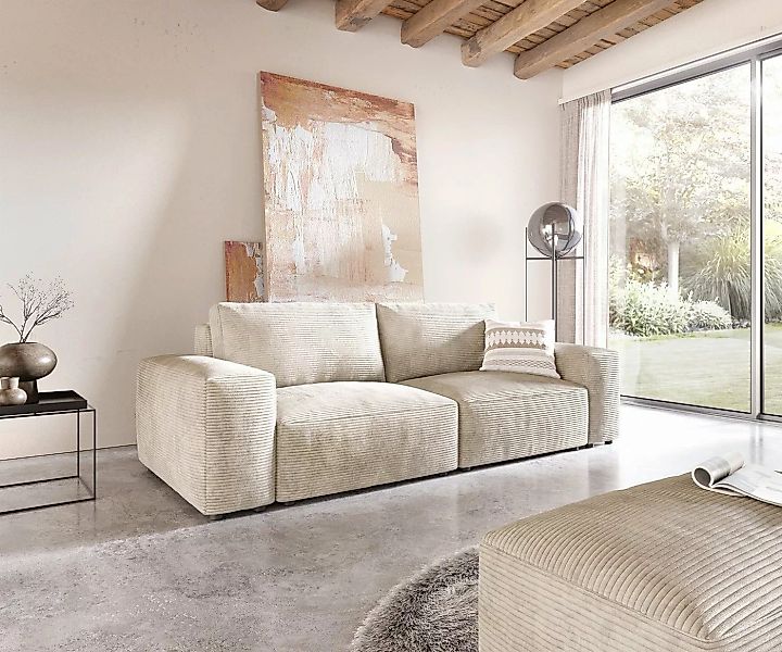 DELIFE Big-Sofa Lanzo, L Cord Beige 260x110 cm mit Hocker günstig online kaufen