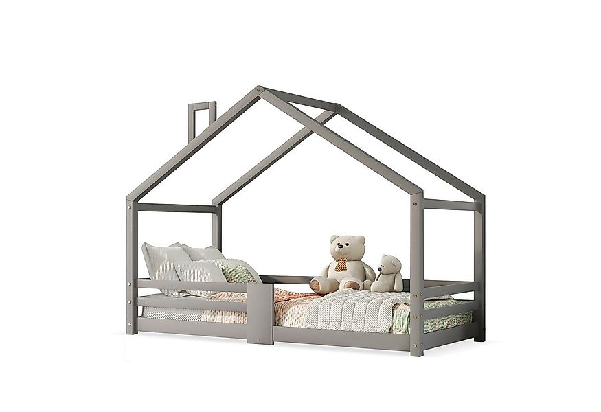 Flieks Kinderbett (1-tlg), Kiefernholz Hausbett mit Schornstein 90*200cm günstig online kaufen
