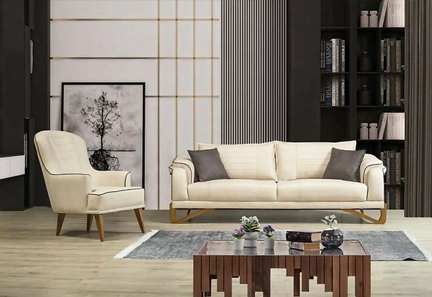 JVmoebel Sofa, Sofagarnitur Set Beige mit Holzgestell 3+1 Sitzer Couchen Ga günstig online kaufen