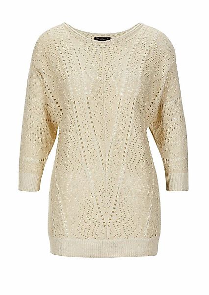 GOLDNER Rundhalspullover "Weißer Halbarmpullover" Lochstruktur-Muster günstig online kaufen
