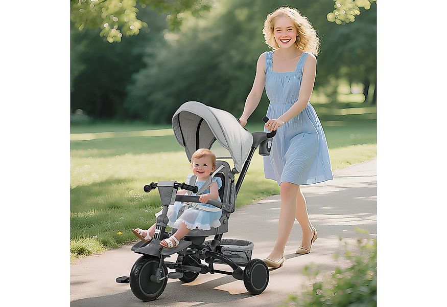 AIYAPLAY Dreirad 6in1 mit Schubstange, drehbarem Sitz, Korb, Tasche, Geträn günstig online kaufen