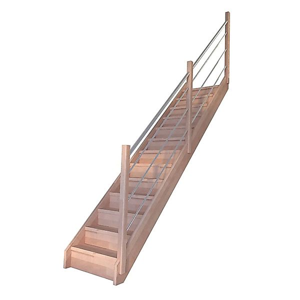 Treppe Mykonos Pro Buche Gerade 90 cm Setzstufen Holz-Edelstahl-Geländer R günstig online kaufen