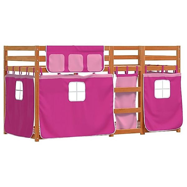 vidaXL Etagenbett, Doppelstockbett mit Vorhängen Rosa 90x190 cm Massivholz günstig online kaufen