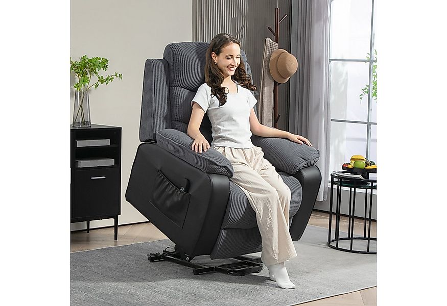 HOMCOM Relaxsessel mit Aufstehhilfe, Liegefunktion, Taschenfederkern (Kord, günstig online kaufen