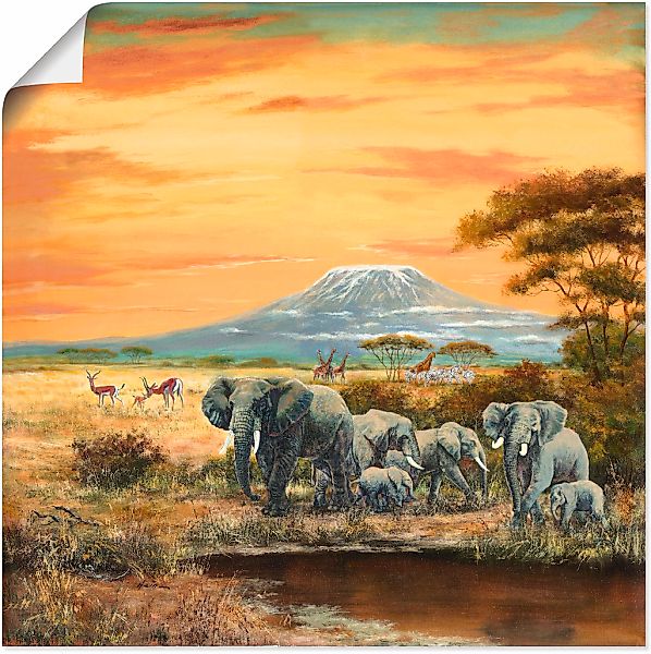 Artland Wandbild "Afrikalandschaft mit Elefanten", Wildtiere, (1 St.), als günstig online kaufen