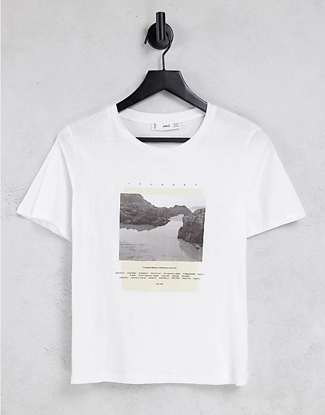 Mango – Weißes T-Shirt mit Grafik günstig online kaufen