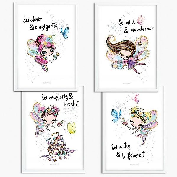 Sunnywall Poster Poster Kinderzimmer Feen mit Spruch (4er Set), Fee (Set, 4 günstig online kaufen