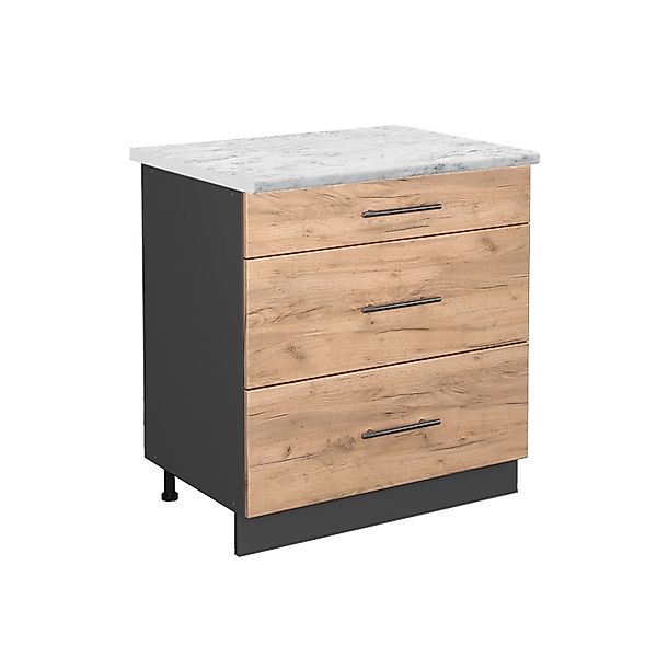 Vicco Küchenunterschrank Fame-Line Goldkraft Eiche/Anthrazit 80 cm mit 3 Sc günstig online kaufen
