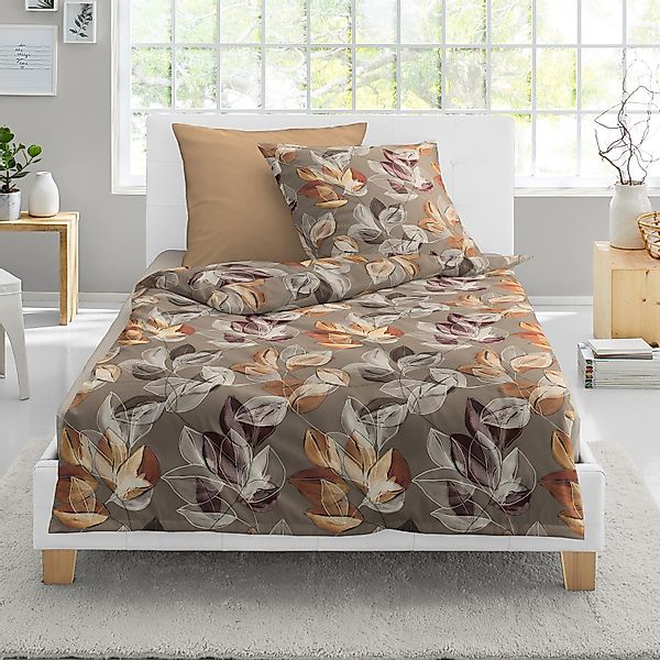 Bettwäsche Bierbaum Biber 4136-81 Blätter nuss caramel orange 135x200 günstig online kaufen