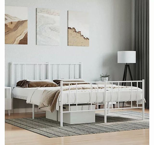 furnicato Bett Bettgestell mit Kopf- und Fußteil Metall Weiß 140x190 cm günstig online kaufen
