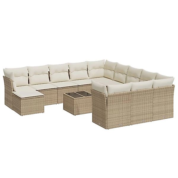 vidaXL 13-Tlg Garten-Sofagarnitur mit Kissen Beige Poly Rattan 3218638 günstig online kaufen