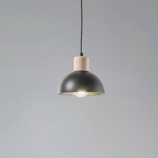 Pendellampe Seco, Ø 18 cm, schwarz, Metall/Holz günstig online kaufen