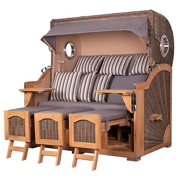 bene,iving Strandkorb Komplettset Ammersee Grande XXL Teak Bullauge PE grau günstig online kaufen