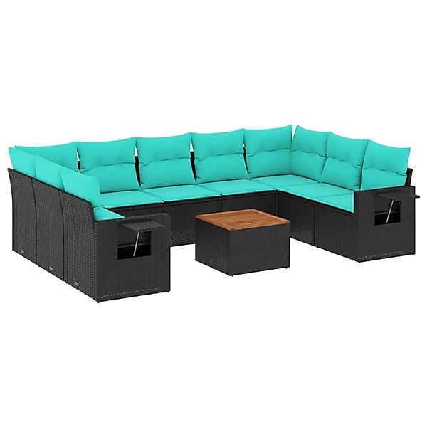 vidaXL 10-Tlg Gartensofa-Set mit Kissen Schwarzes Polyrattan 3224706 günstig online kaufen