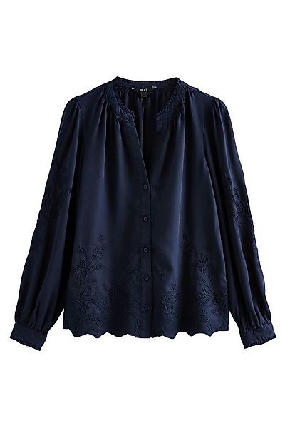 Next Langarmbluse Geknöpfte Langarm-Bluse mit Stickerei, Kurzgröße (1-tlg) günstig online kaufen