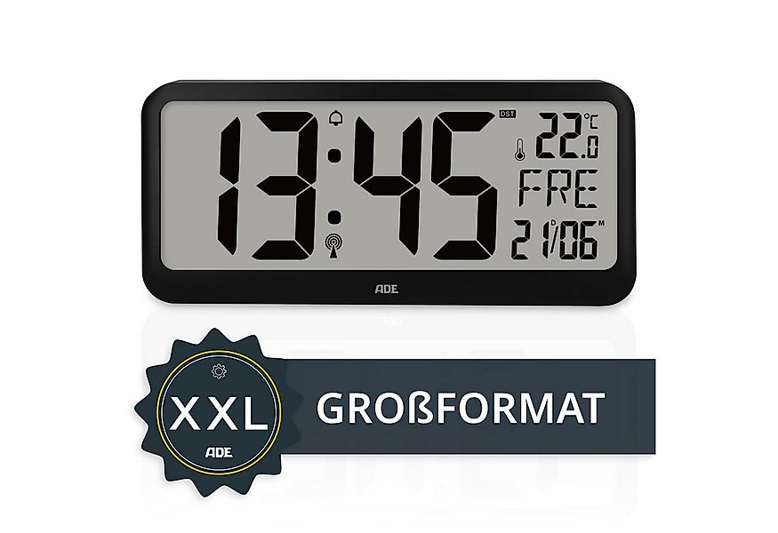 ADE Funkwanduhr Digitale Wanduhr XXL schwarz, zum Aufstellen, mit Alarm, mi günstig online kaufen
