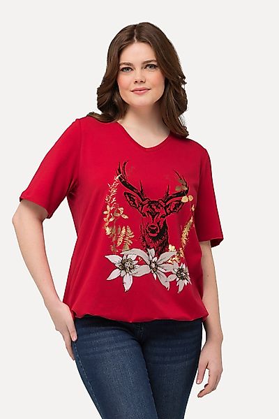 Ulla Popken T-Shirt T-Shirt Trachtenmotiv V-Ausschnitt günstig online kaufen