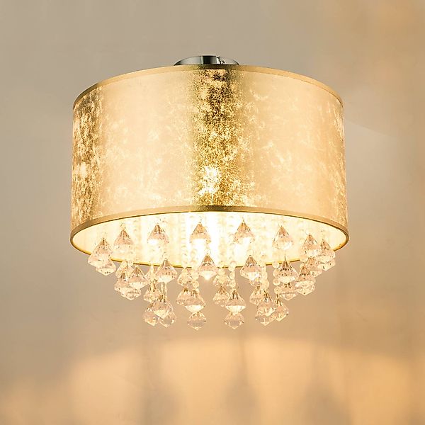 Deckenlampe Amy mit Acrylkristallen, blattgold günstig online kaufen