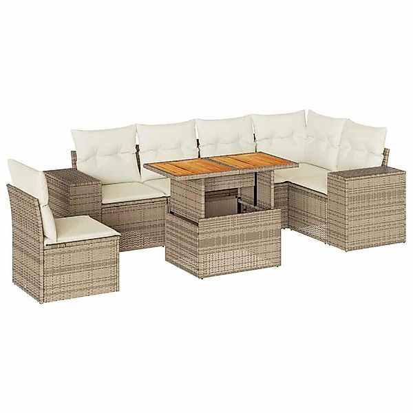 vidaXL 7-Tlg Garten-Sofagarnitur mit Kissen Beige Poly Rattan 3327383 günstig online kaufen