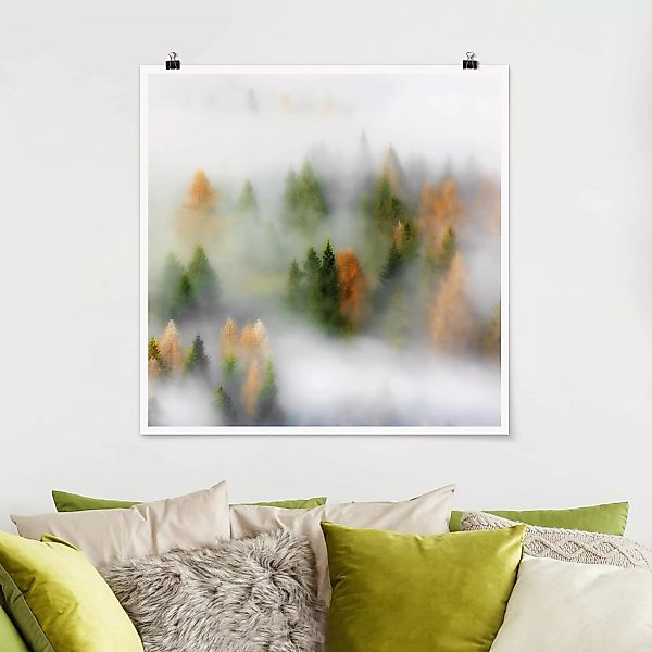 Poster Natur & Landschaft - Quadrat Nebelwald im Herbst günstig online kaufen