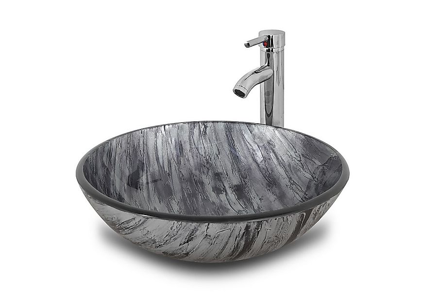 Puluomis Aufsatzwaschbecken Waschbecken Set mit Wasserhahn und Ablaufgarnit günstig online kaufen