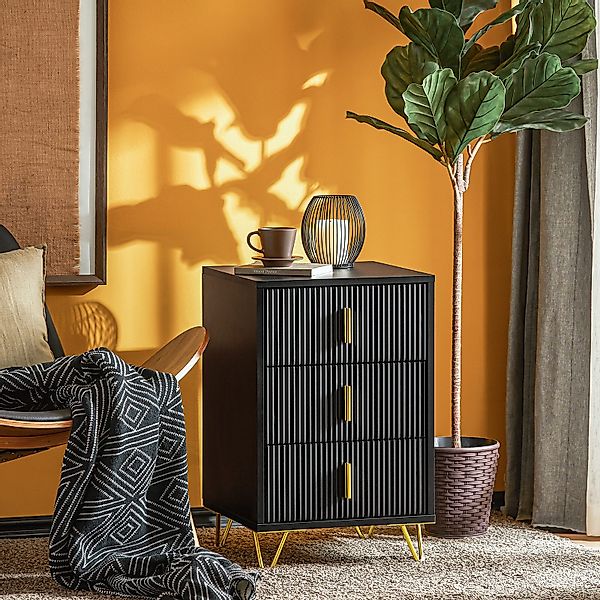 SoBuy Nachttisch mit 3 Schubladen Moderner Beistelltisch 40x63x40cm Schwarz günstig online kaufen