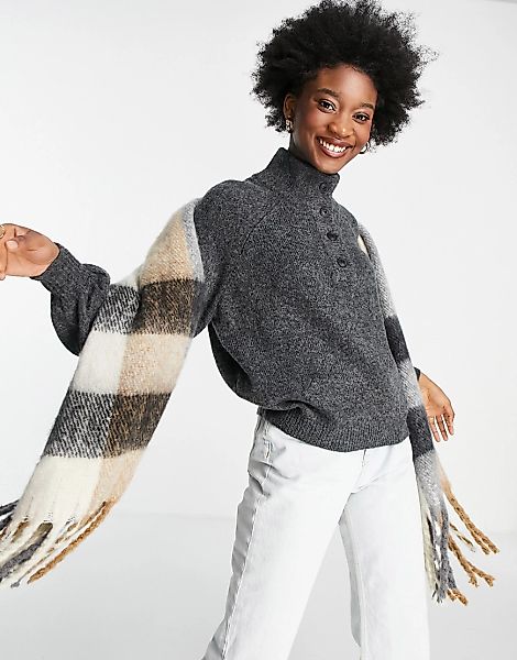 ASOS DESIGN – Pullover in Grau mit Knopfleiste günstig online kaufen