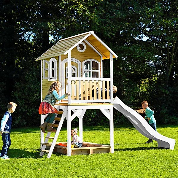 Axi Sarah Spielhaus Braun - Grün mit Grauer Rutsche 191 x 370 x 291 cm günstig online kaufen