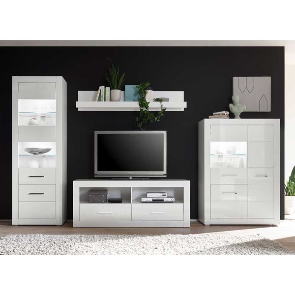 Hochglanz Wohnkombination in Weiß 315 cm breit (vierteilig) günstig online kaufen