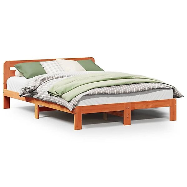 vidaXL Massivholzbett ohne Matratze Wachsbraun 140x200 cm Kiefernholz 85555 günstig online kaufen