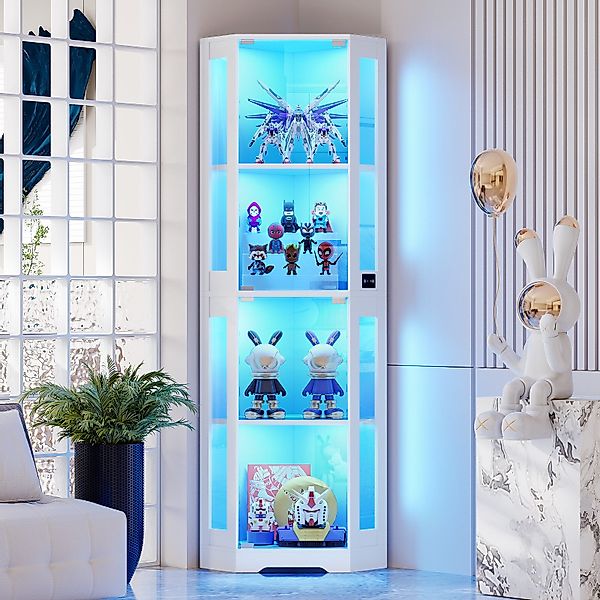 BROTTAR Eckvitrine 4-stöckiger Eckglasanzeigeschrank mit LED günstig online kaufen